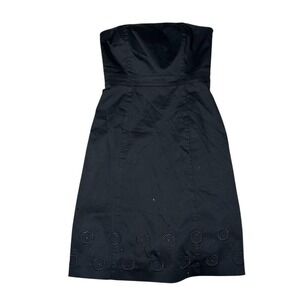 Ann Taylor Petites‎ Black Strapless Eyelet Hem Mini Dress – Size 2P